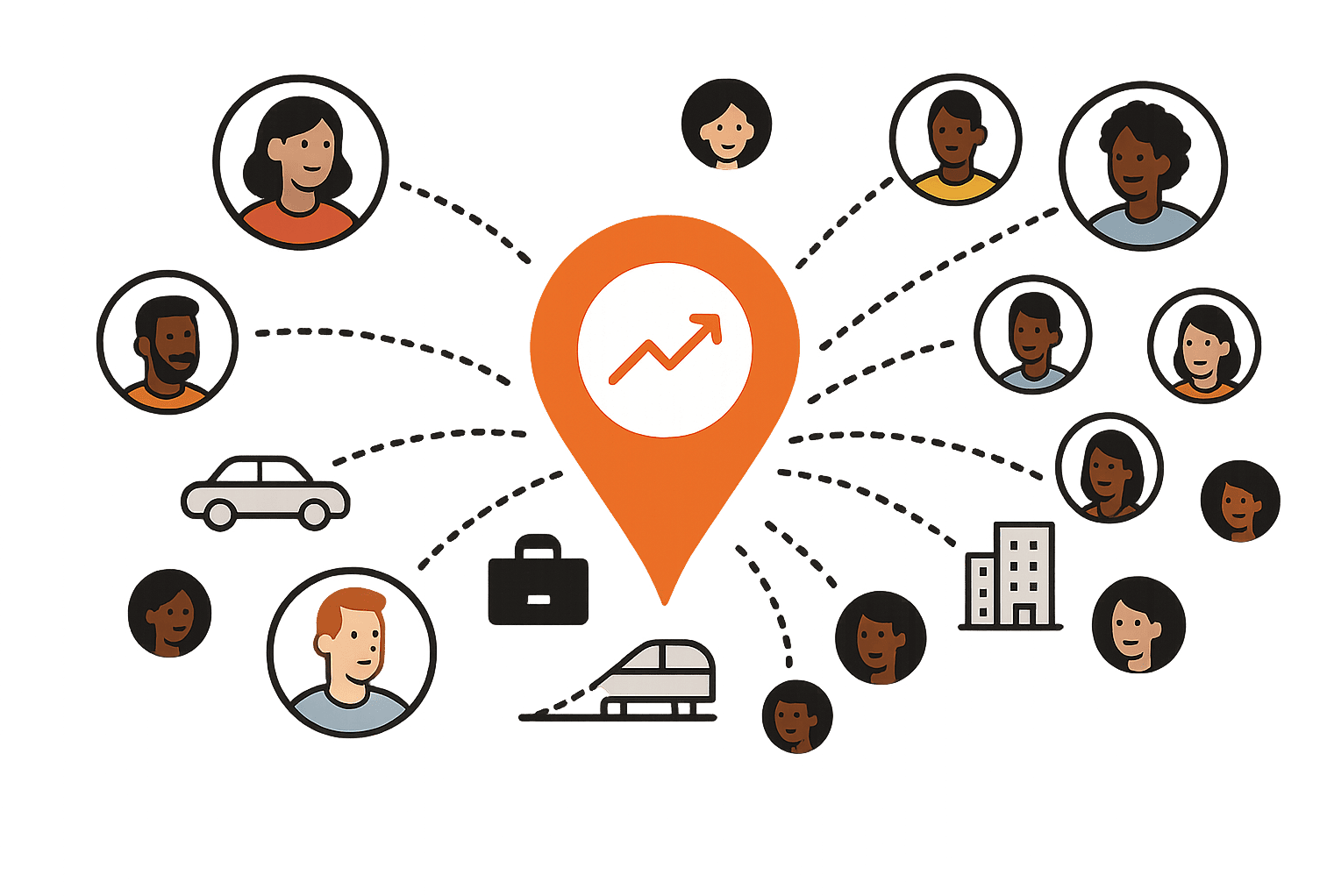People and organizations traveling illustration